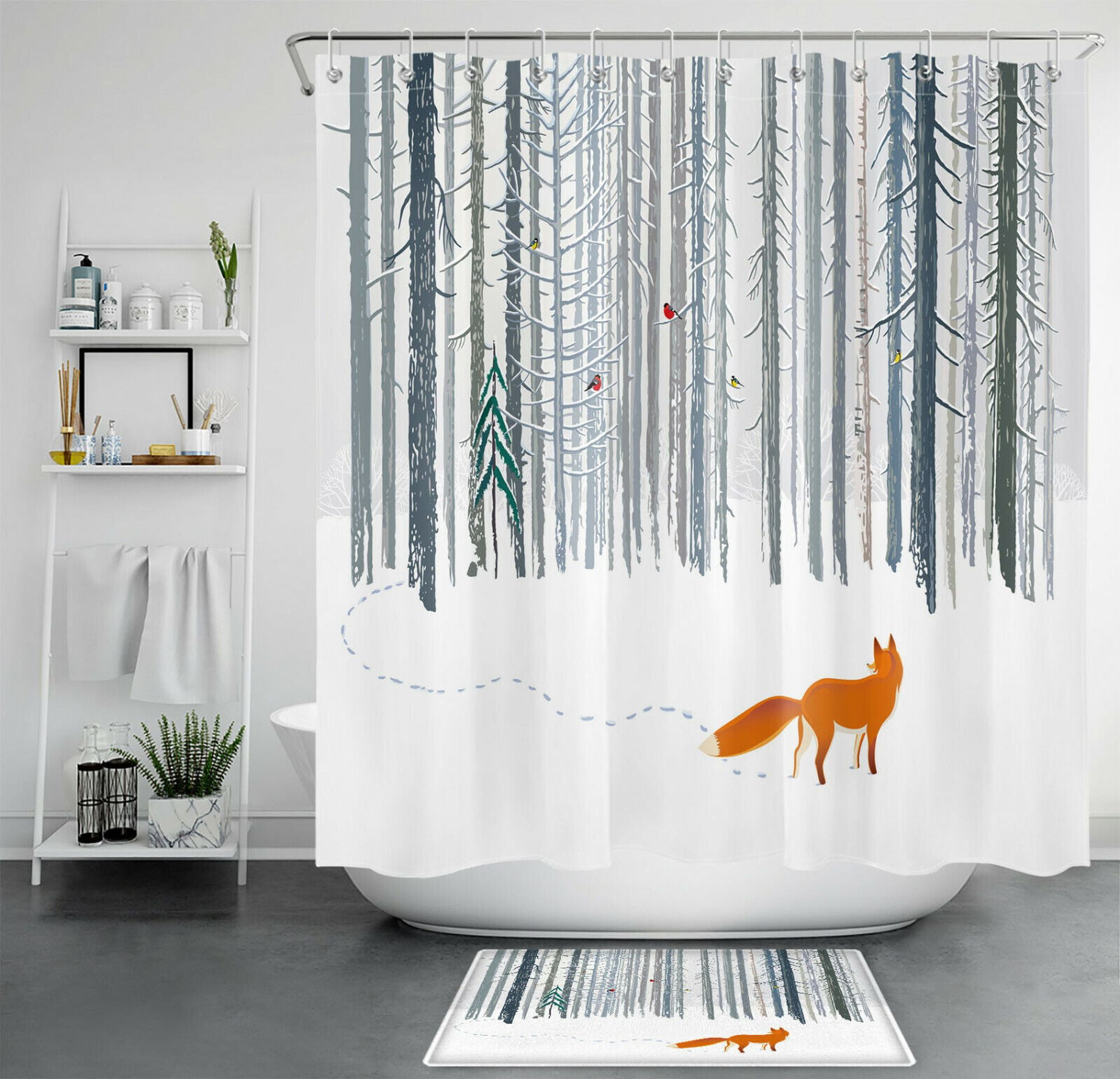 Winter Wonderland Shower Curtain and Christmas Bathroom Decor Set