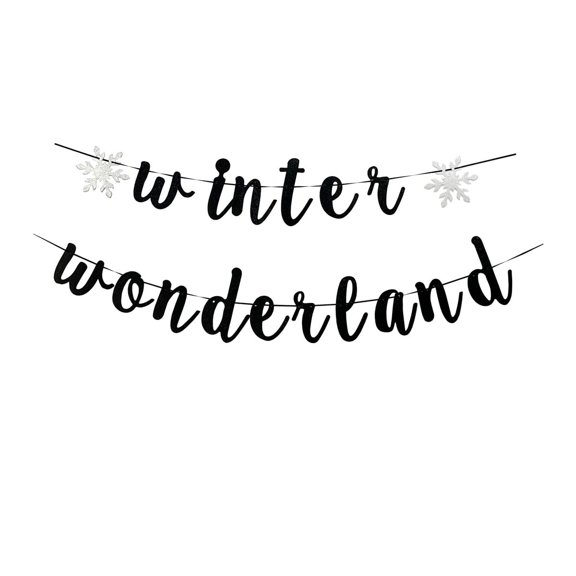 Winter Wonderland With Silver Snowflake Banner, Black Winter Theme Party Sign, Christmas Winter Holiday Baby Shower Baby Boy/Girl's First Birthday Party Supplies Decorations