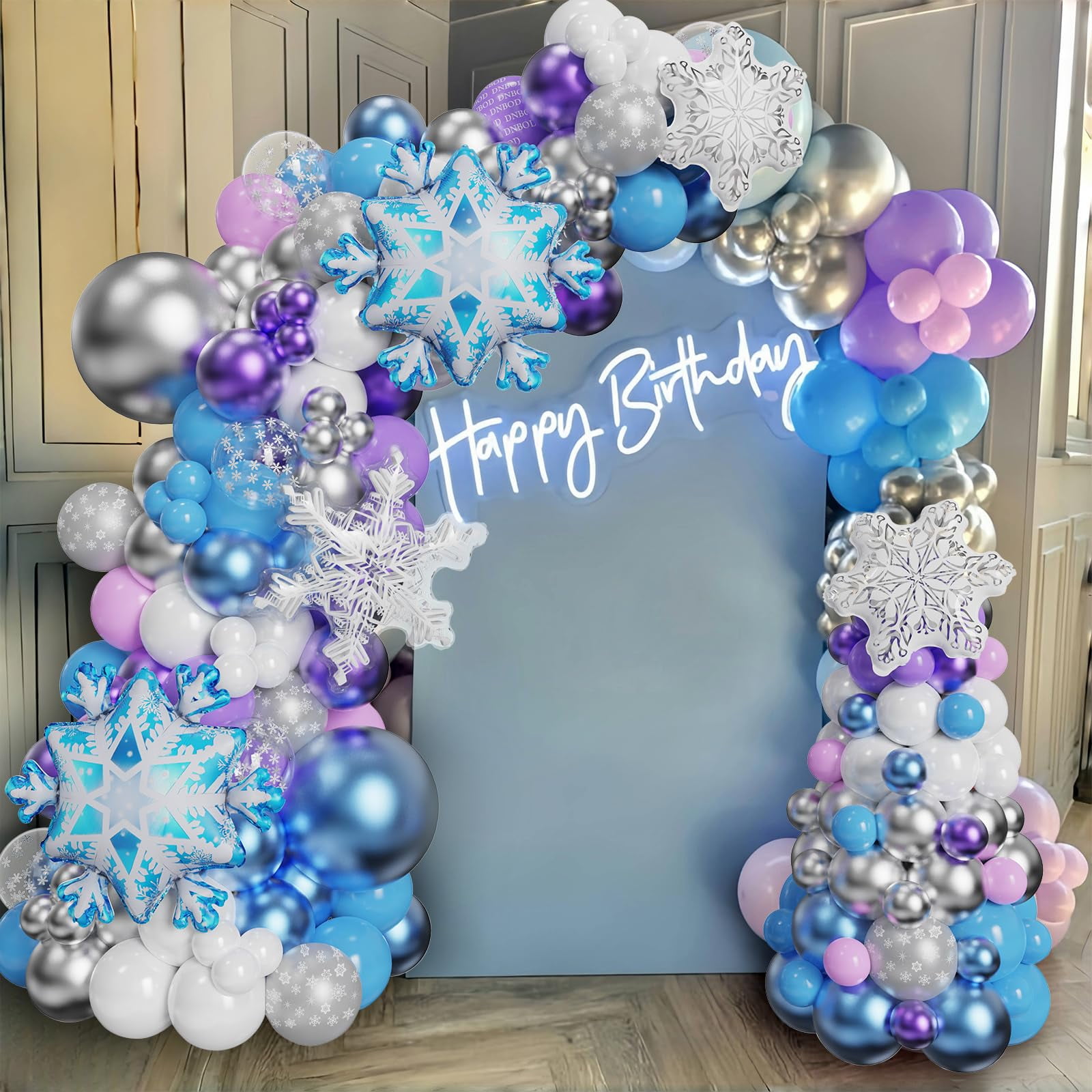 Winter Wonderland Snowflake Balloon Arch Kit - 156 Piece Frozen Party Decorations