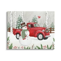 Winter Wonderland Snowman Cardinal Snowy Red Truck Transportation Painting Gallery-Wrapped Canvas Print Wall Art