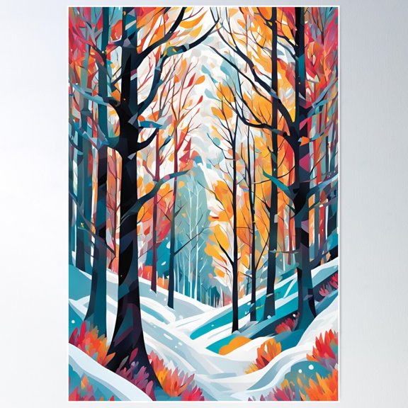 Winter Wonderland - Snowy Forest Poster Wall Art, Modern Wall Decor For Living Room Bedroom, 12x18 UNFRAMED