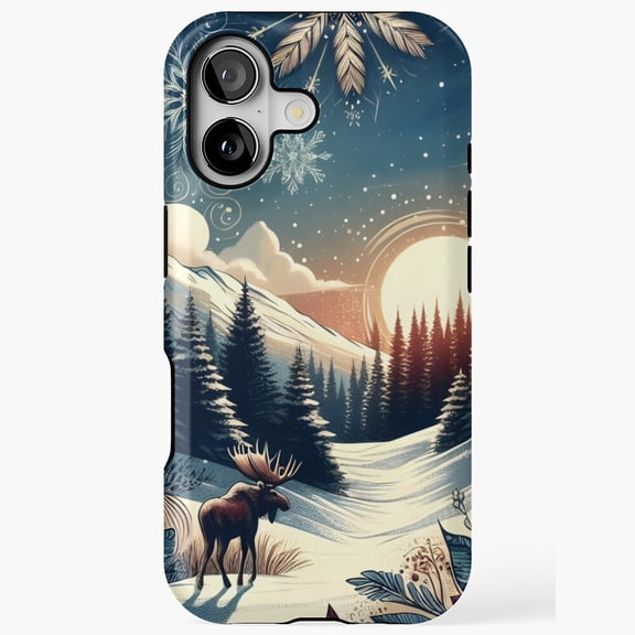 Winter Wonderland Sunset Moose Phone Case 17 16 15 14 13 12 11 Pro Max