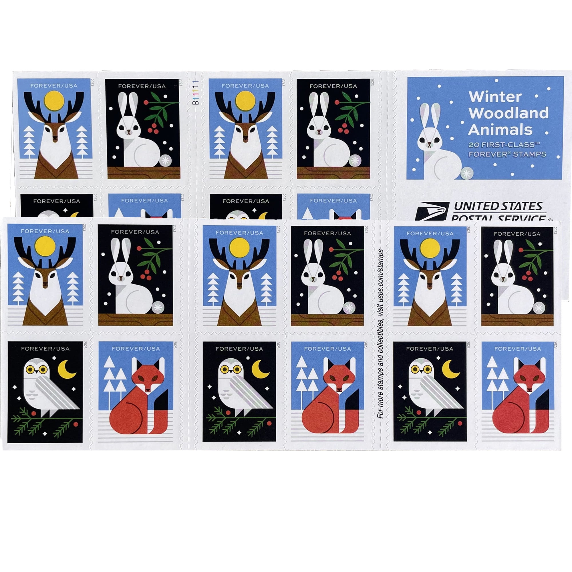 Winter Woodland Animals USPS Forever Postage Stamp 1 Book of 20 US First  Class Seasons Holiday Snow Habitat Gift Wedding Celebration Christmas  Tradition Announcement (20 Stamps) 