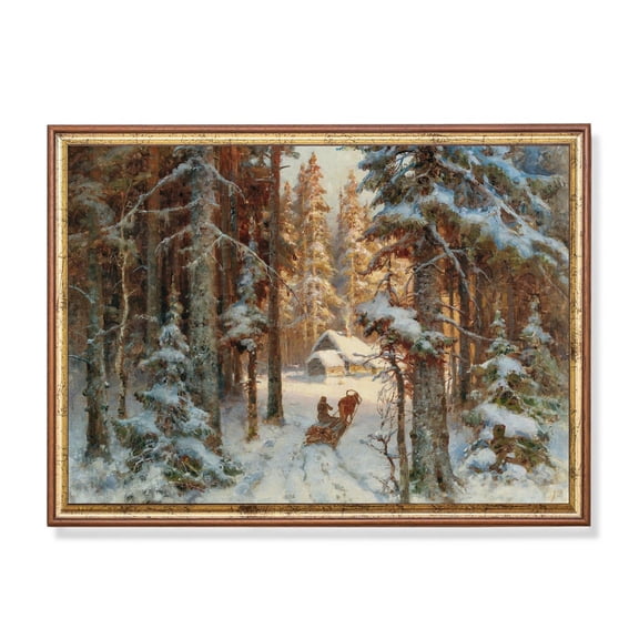 Winter Woodland Antique Snowy Forest Landscape Winter Landscape Cabin Lodge Wall Art Unframed Paper Print