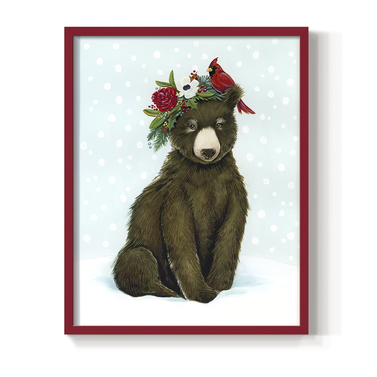 Winter Woodland Creatures with Cardinals I Framed Print - Solid Wood in Single Picture Frame Solid Wood 2 Framed Print