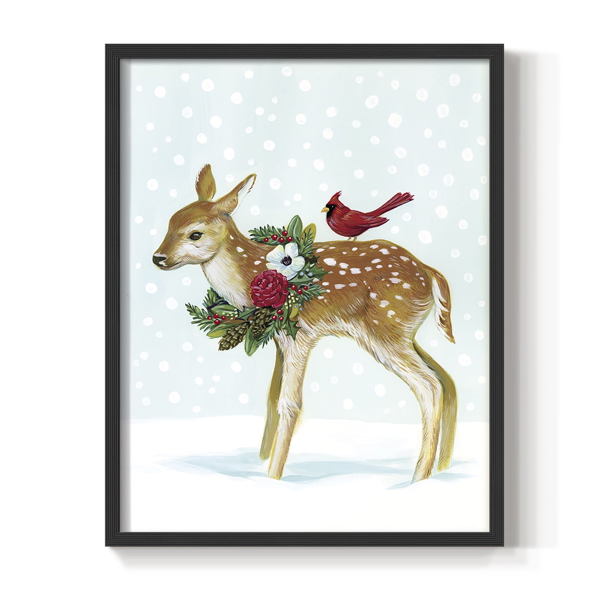 Winter Woodland Creatures with Cardinals II Framed Print - Solid Wood in Single Picture Frame Solid Wood 2 Framed Print