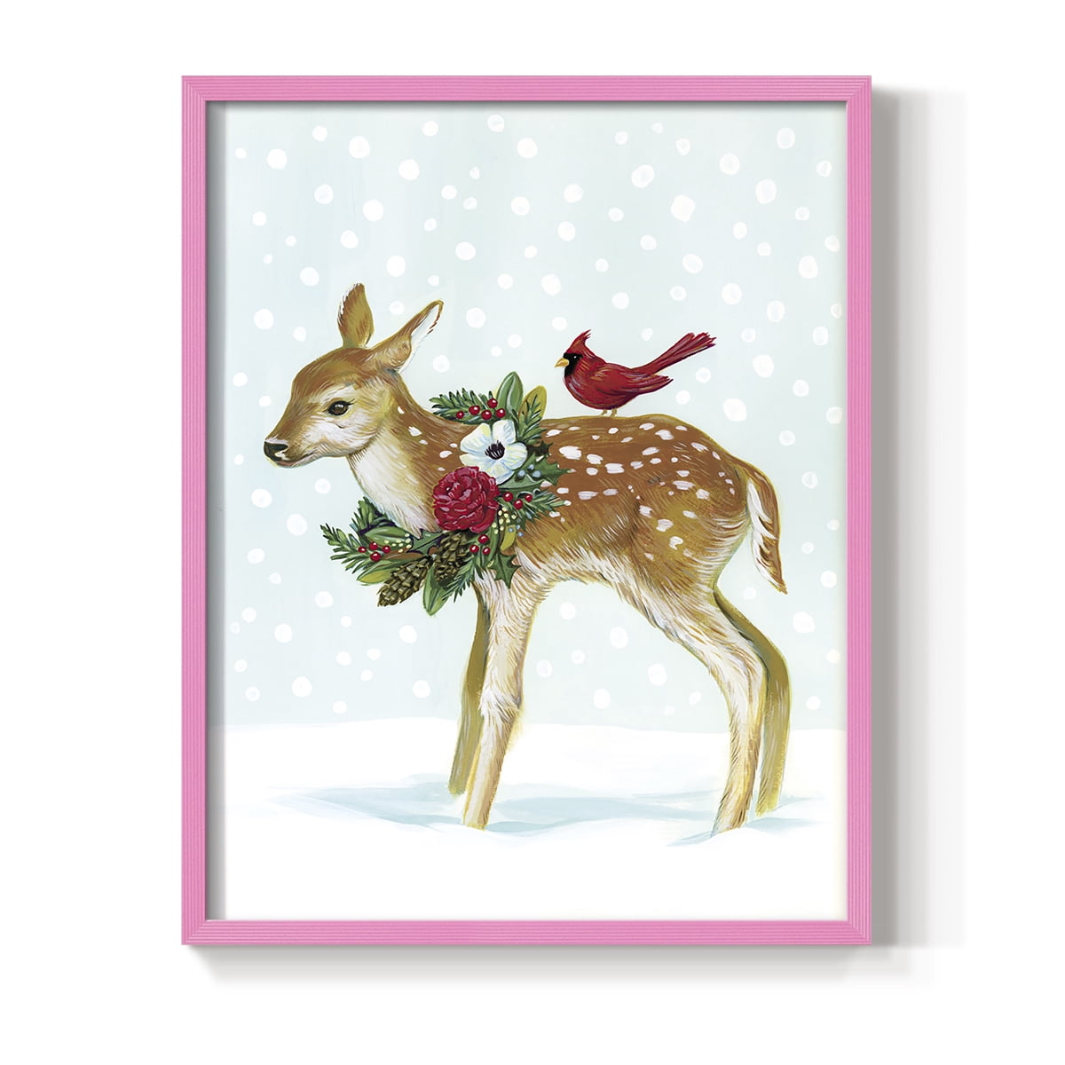 Winter Woodland Creatures with Cardinals II Framed Print - Solid Wood in Single Picture Frame Solid Wood 2 Framed Print