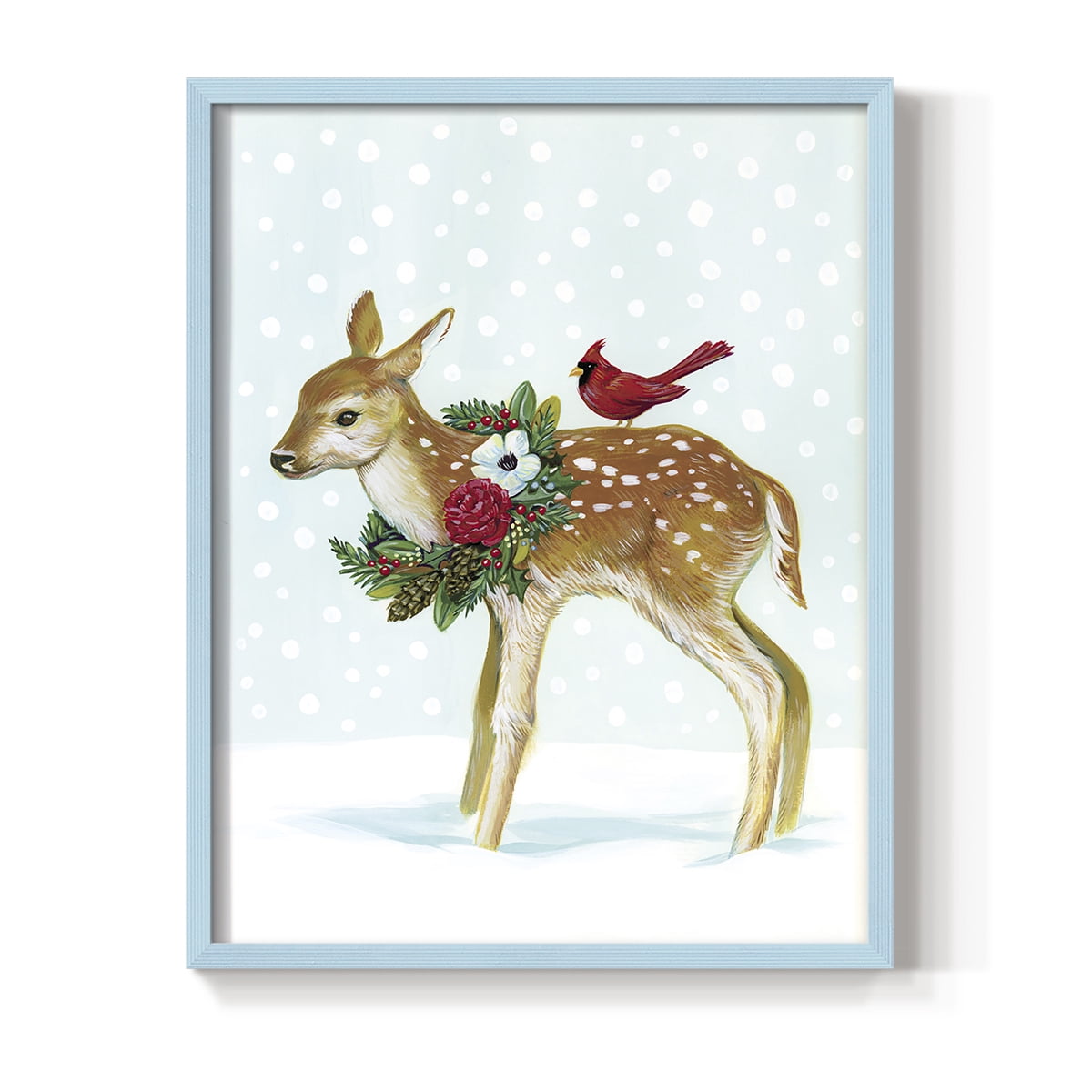 Winter Woodland Creatures with Cardinals II Framed Print - Solid Wood in Single Picture Frame Solid Wood 2 Framed Print