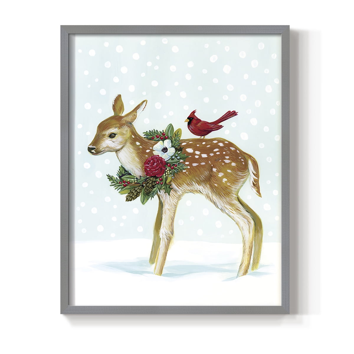 Winter Woodland Creatures with Cardinals II Framed Print - Solid Wood in Single Picture Frame Solid Wood 2 Framed Print