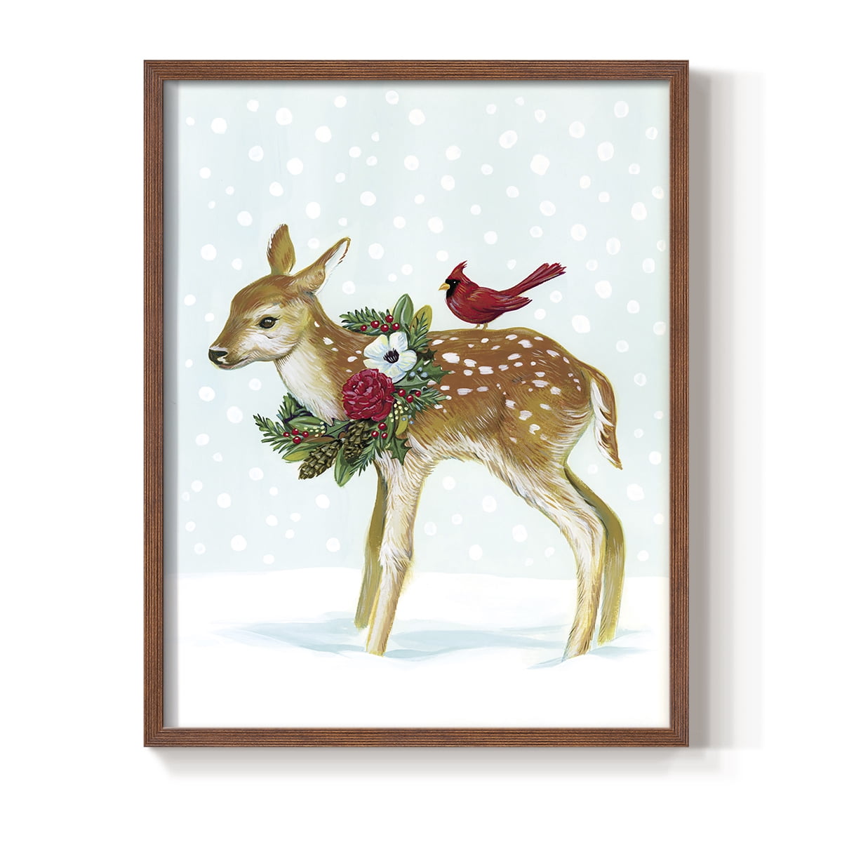 Winter Woodland Creatures with Cardinals II Framed Print - Solid Wood in Single Picture Frame Solid Wood 2 Framed Print