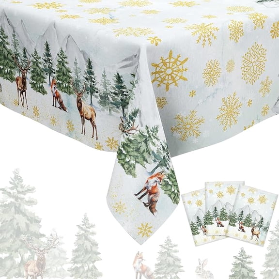 Winter Woodland Party Decoration 3pcs Winter Forest Woodland Animals Tablecloths Winter Woodland Table Decor Winter Forest Baby Shower Decor Winter Woodland Animal Table Cover for Birthday
