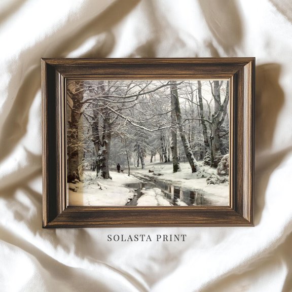 Winter Woodland Stream Vintage Rustic Aesthetic Wall Art Poster Print