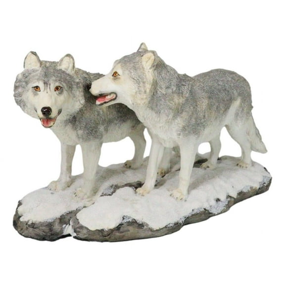 Winter Woodlands Moon Twilight Romance Arctic Snow Wolf Couple Figurine 11.5"L