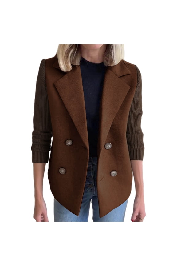 Winter Wool Coat Women's Blazer Coat Short Tunic Peacoat Lapel Outerwear Double Breasted Overcoat Office Dressy Outwear Fleece Trench Coats(Brown,M)