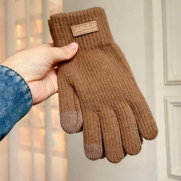Winter Wool Gloves for Men Women, Knit Gloves with Touchscreen Fingers, Elastic Thermal Knit Lining Warm Gloves for Cold Weather