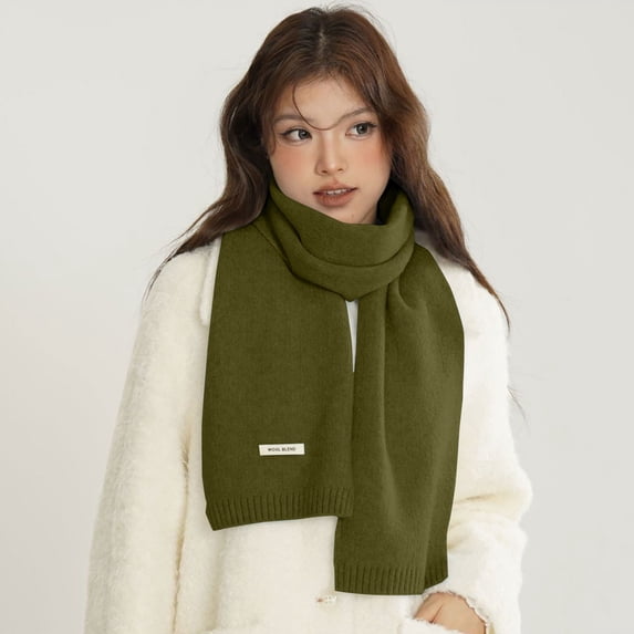 Winter Wool Knit Scarf for Women Men, Trendy Classic Ribbed Neck Scarf, Soft Warm Long Pashmina Style Shawl Wrap for Cold Weather, Travel, Outdoor, 2026 Fall Winter Outfits Blackish Green