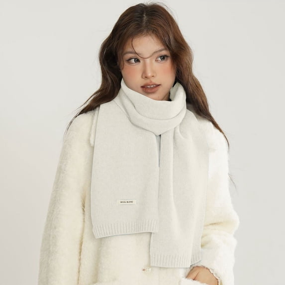 Winter Wool Knit Scarf for Women Men, Trendy Classic Ribbed Neck Scarf, Soft Warm Long Pashmina Style Shawl Wrap for Cold Weather, Travel, Outdoor, 2026 Fall Winter Outfits White