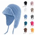thumbnail image 1 of Winter Wool Knitted Hat Adjustable Drawstring Dual Purpose Earflap Hat and Knitted Bag Slouch Beanie Baggy Skull Cap Blue One Size, 1 of 4
