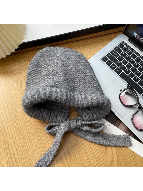 Winter Wool Knitted Hat Adjustable Drawstring Dual Purpose Earflap Hat and Knitted Bag Slouch Beanie Baggy Skull Cap