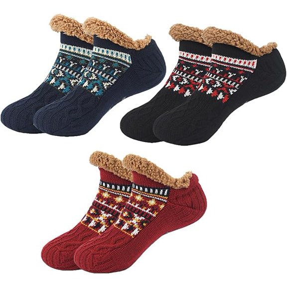Winter Wool Socks,Indoor Non-Slip Thermal Socks,Fuzzy Slipper SocksWith Grips Winter Thick Warm Cabin ThermalSocks(3pairs-b-Small)