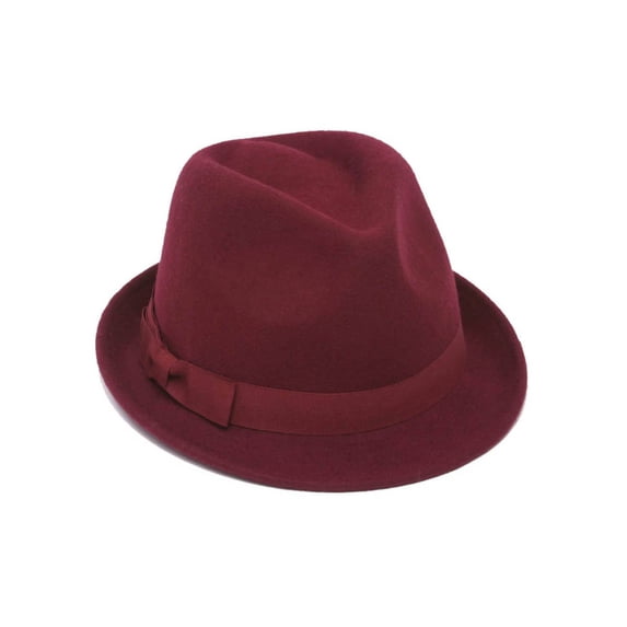 Winter Wool Trilby Fedora Hat - Burgundy