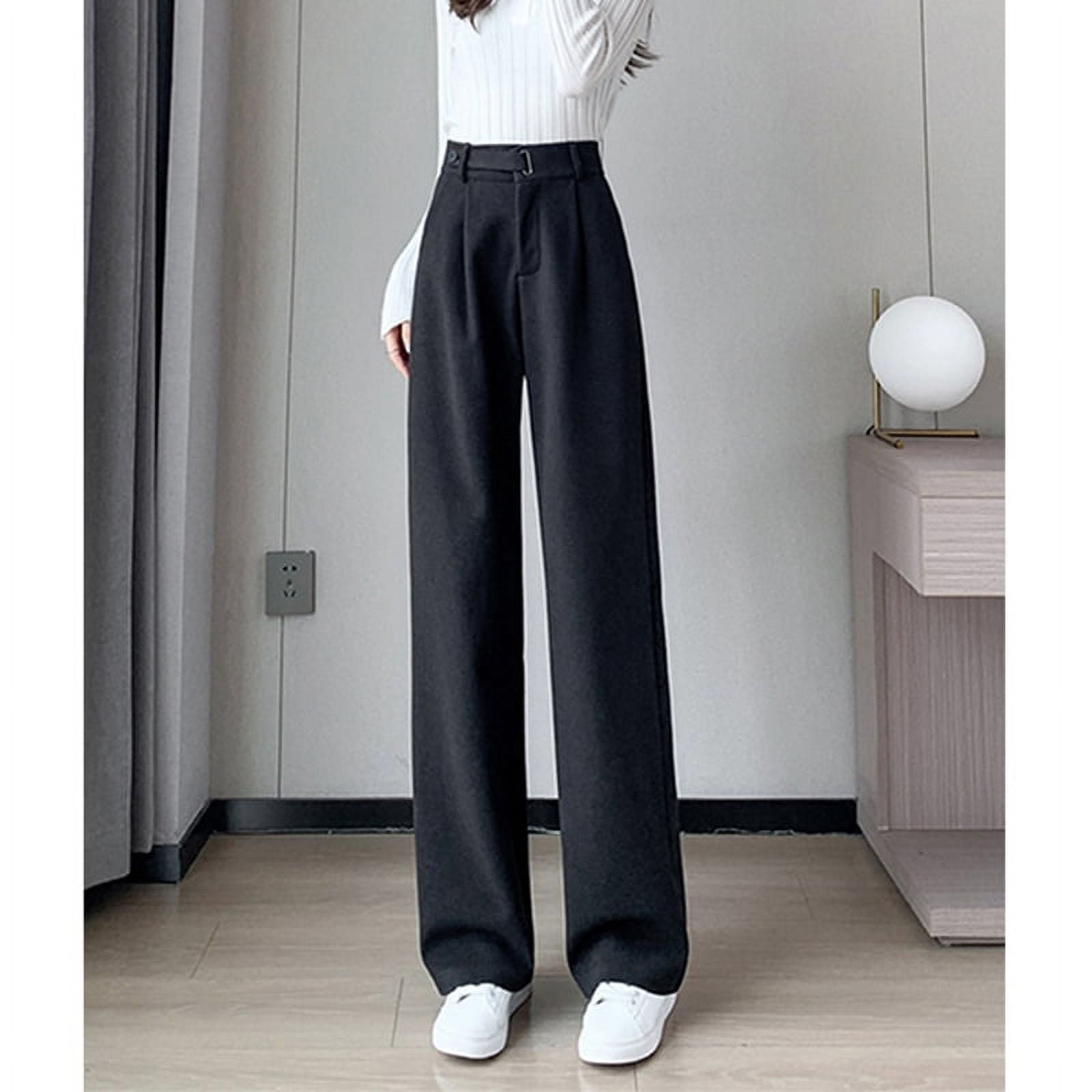 Winter Wool Wide Leg Pants Women Streetwear High Waist Suit