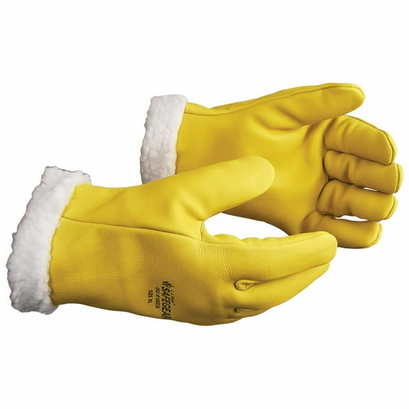 Winter Work Gloves, Cowhide Leather, Sherpa Lined, Yellow, Medium, SAFEGEAR