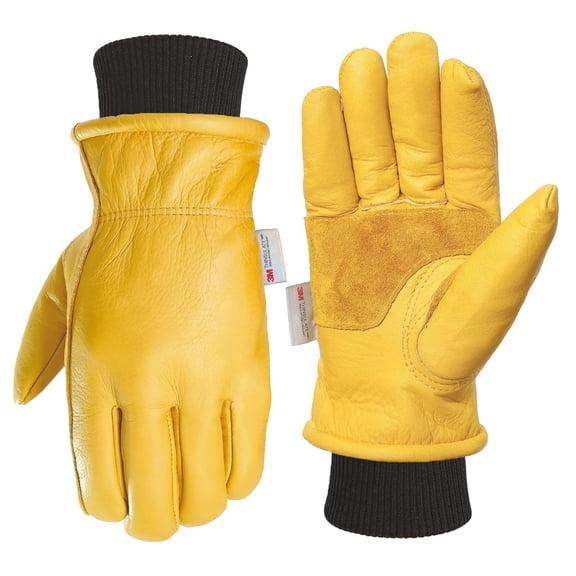 Winter Work Gloves for Men, Insulated, Puncture and Abrasion Resistant, Cowhide Leather with Warm Thinsulate Lining for Cold Weather, Large, Yellow, New