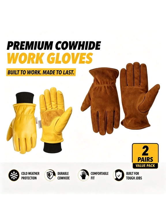 Winter Work Gloves for Men & Women Featuring 3M Thinsulate Insulation - Puncture & Abrasion Resistant Cowhide Leather for Cold Weather