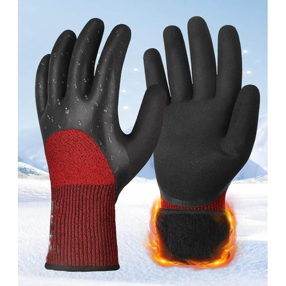 Winter Work Gloves with Double-Dipped Coating, Thermal Insulated with Grip & Abrasion Resistance, Warm Glove for Cold Weather, Freezer, Snow