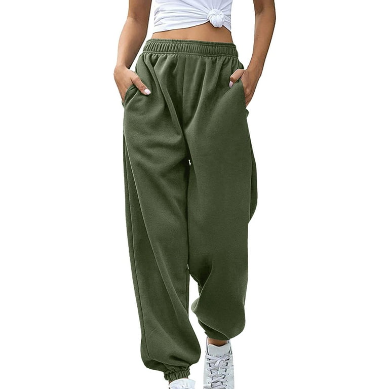 Winter Workout Athletic Running High Waisted Sweatpants for Women Green  Women's Bottom No Drawstring Joggers Pants Yoga With Pockets 