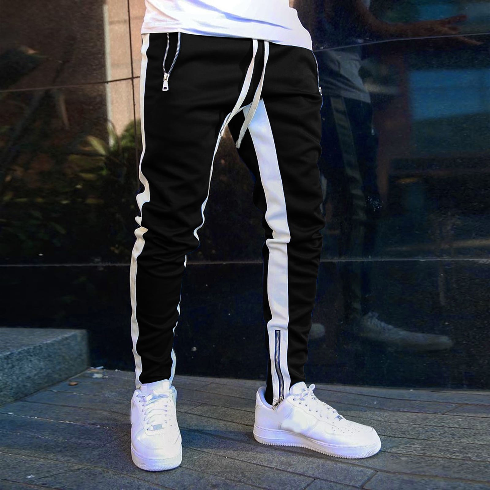 Winter Workout Athletic Running Sweatpants for Men Black Mens Autumn Leisure Outdoor Sports Jogging Fit Color Foot Mouth Zipper Pants