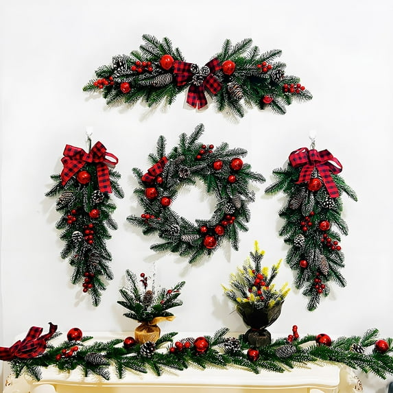 Winter Wreath under $5! Bzdzmqm Artificial Green Christmas Wreath, Large Front Door Rattan Decoration, Indoor Outdoor Holiday Decor, Winter Door Wreath, Festive Home Decoration
