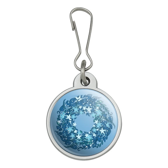 Winter Wreath Flowers Blue Jacket Handbag Purse Luggage Backpack Zipper Pull Charm