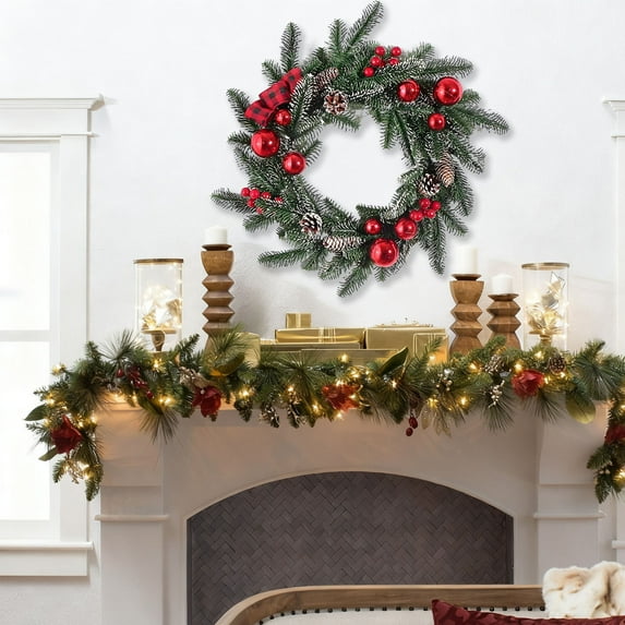 Winter Wreaths Rattan for Front Door – Artificial Green Christmas Wreath for Door, Window, and Wall Decorations, Large Xmas Wreath for Indoor and Outdoor Use