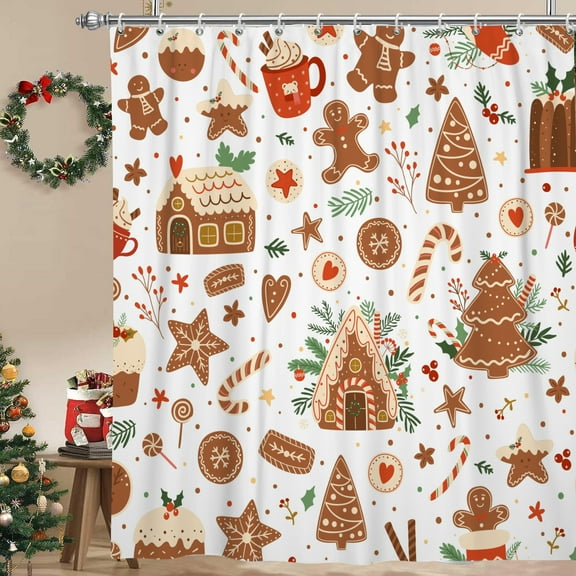 Winter Xmas Shower Curtain,Christmas Holiday Bathroom Curtain,Fabric Bath Curtain with Hooks 72"x72"