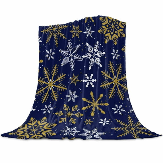 Winter Yellow Snowflake Flannel Blanket for Bed,Travel and Camping, Christmas White Snowflake Navy Super Soft Cozy Blanket for All Seasons 50"x60"