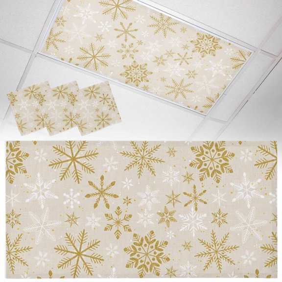 Winter Yellow Snowflake Fluorescent Light Covers Christmas White Snowflake Magnetic Light Filters Ceiling Lighting Panel Shade for Classroom Office Home 2 x 4 ft, 3 Pack