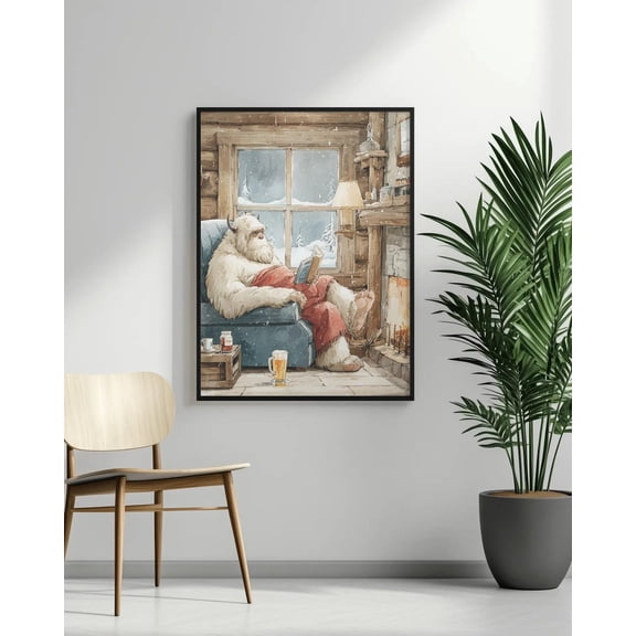 Winter Yeti Hibernation Print: Man Cave Poster, Unframed Poster Size 8x12