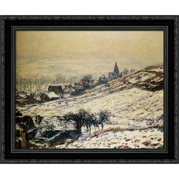 Winter at Giverny 24x20 Black Ornate Wood Framed Canvas Art by Monet, Claude