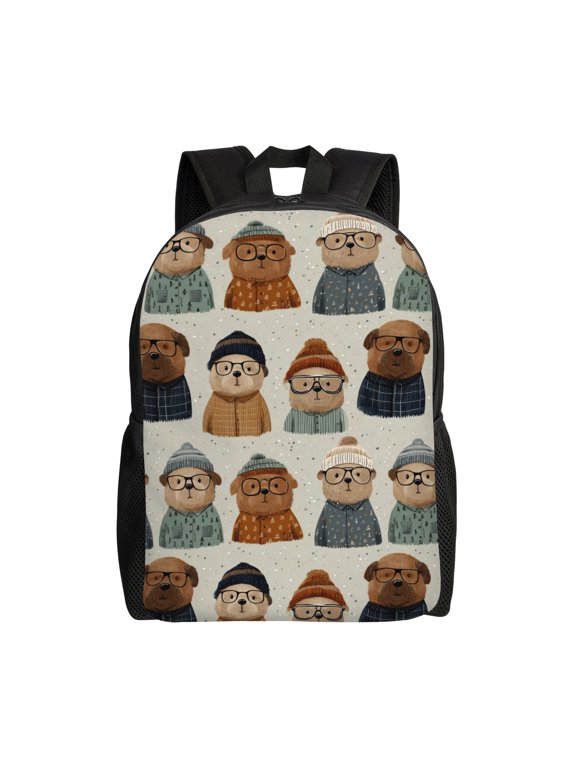 Winter bear pattern Backpack with 15 Inch Laptop Compartment,Water-Resistant Daypack, Large Capacity Backpack with Adjustable Breathable Shoulder Straps for Daily Use Travel Gym