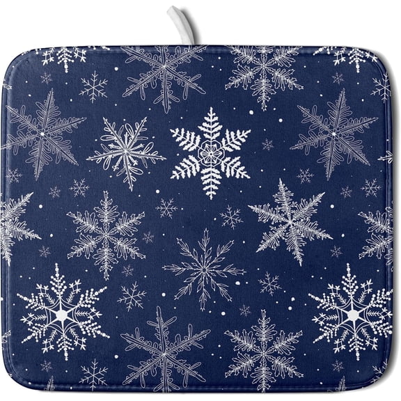 Winter blue Snowflake Dish Drying Mat for Kitchen Counter Holiday Super Absorbent Reversible Microfiber Kitchen Countertop Protector Dishes Pad Small 16x18 inch
