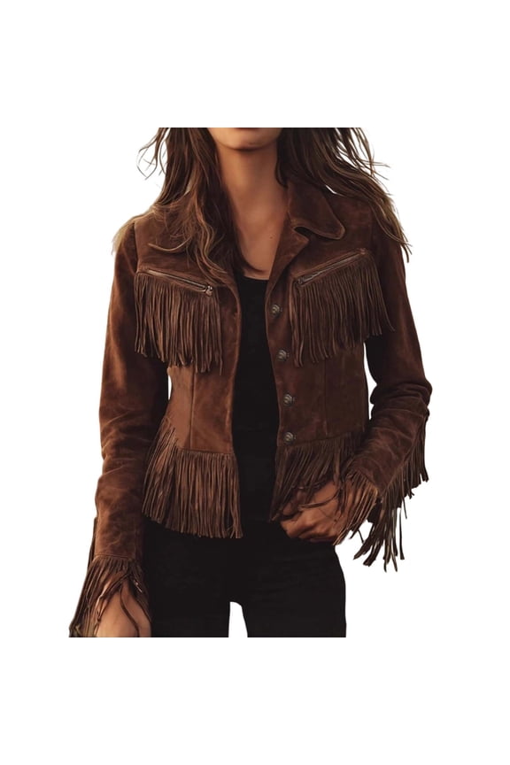 Winter clothing for women Fringe Suede Jacket For Plus Size Short Cropped Slim Fit Lapel Collar Autumn Winter Outerwear Coats Fashion