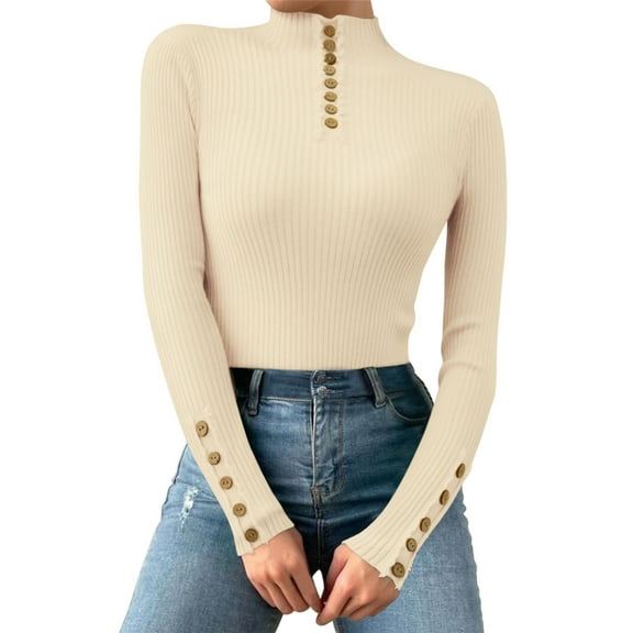 Winter clothing for women Women Casual Autumn And Winter Multicolor Button Decoration Midhigh Collar Knitted Sweater Long Sleeved Top