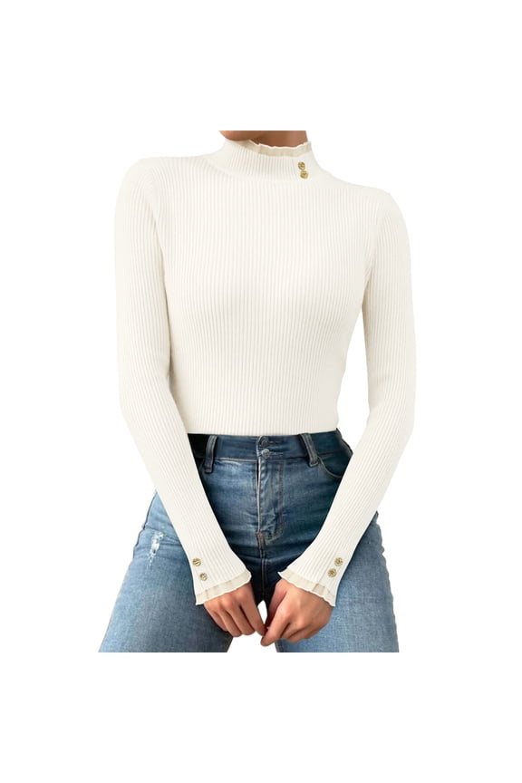 Winter clothing for women Women Casual Autumn And Winter Multicolor Lace Buttons Midhigh Collar Tight FItting Warm Sweater Long Sleeved Tops