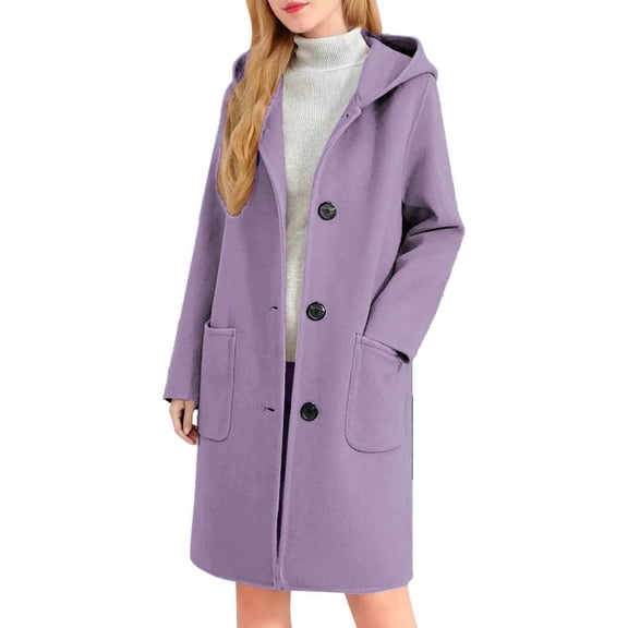 Winter clothing for women Plus Size Casual Hooded Coat Winter Warm Long Sleeve Button Front Trench Jacket With Pockets Daily Wear Solid Color Blend Outerwear Top