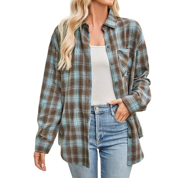 Winter clothing for women Plus Size Women's Casual Long Sleeve Button Down Shirt Loose Fit Plaid Print Tunic Top Comfortable Stylish Blouse For Everyday Wear