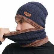 Winter creative style Korean woolen hat and bib one thick knitted hat men's outdoor plus warm hat Navy 均码
