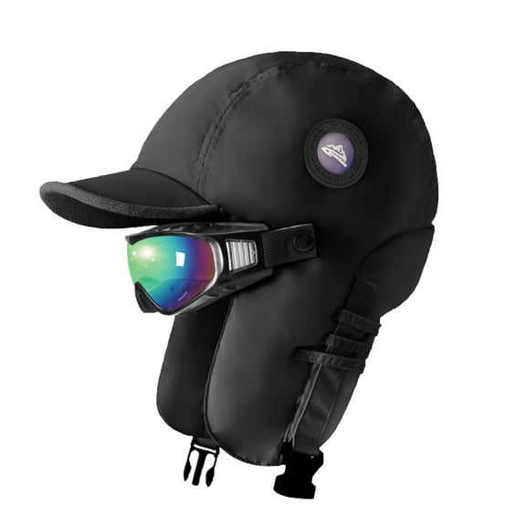 Winter Down Hats for Women Men Lightweight Windproof Ear Flap Trapper Cap with Goggles Outdoor Warm Ski Hat