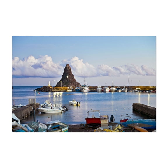 Winter evening atmosphere in Aci Trezza - Aci Trezza Sicily Italy Photography Harbor Boat Seascape Nautical Coast Port Italian Unframed Wall Art Print 8 x 12 inches